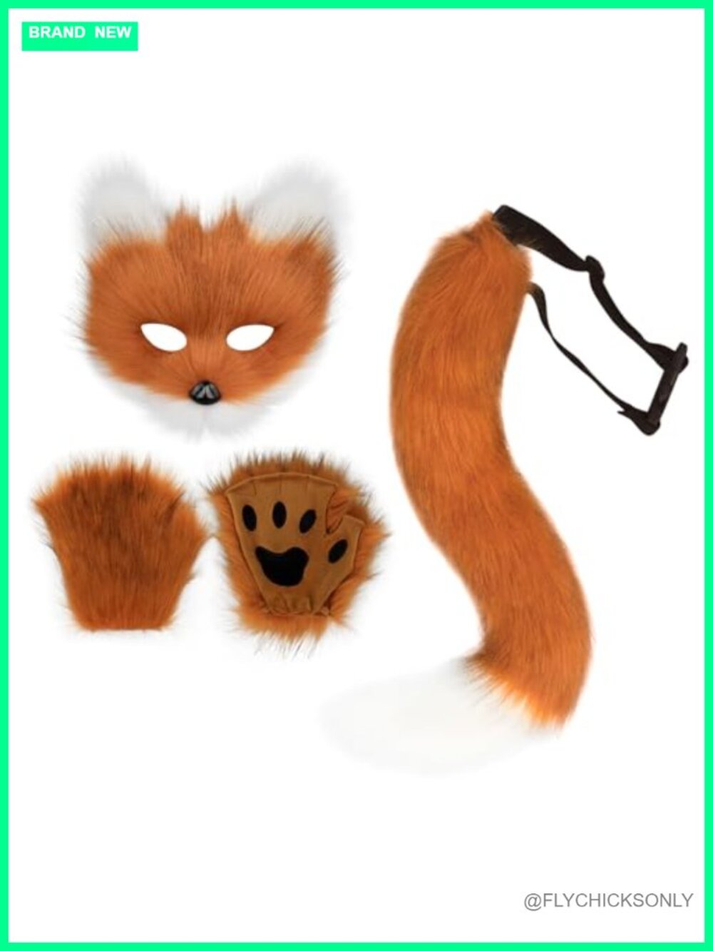 Faux Fur Fox Cat Wolf Set Plush Mask Fluffy Paw Gloves Halloween Party